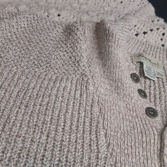 Eddie Bauer Sweater Mens XLT Beige Knit USA Classic 5 Button Henley Fisherman - Picture 4 of 16